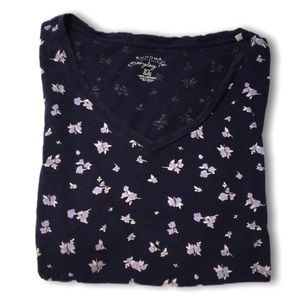 Sonoma Petite Large Blue Floral Print V-neck Tee